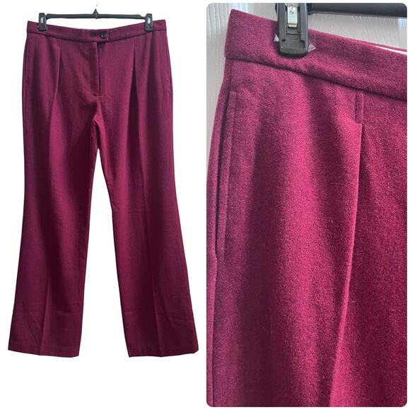 MNG Mango New Burgundy Wool Blend Size 14 Pant Long 34.5 Inch Inseam Office - Picture 1 of 14